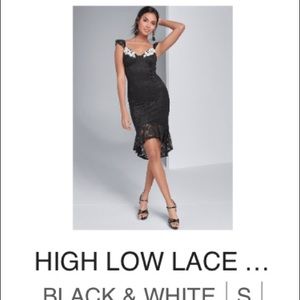 Brand new black lace dress with white design at top
